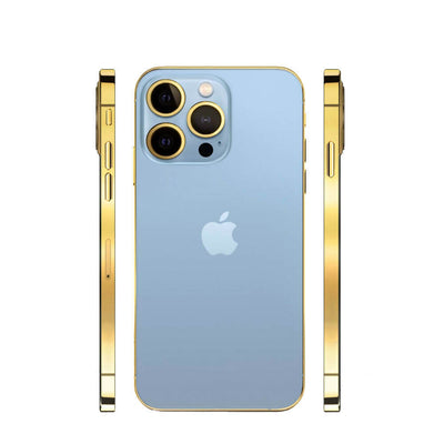 24K Gold Plated Frame Apple iPhone 13 Pro Max - Sierra Blue - 128 GB (Back Photo)
