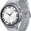 Galaxy Watch 6 Classic 47mm Silver smartwatch with a white strap and large numeral display.
