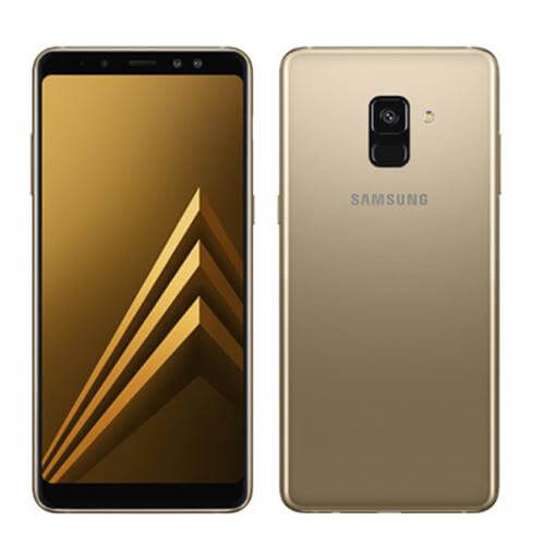 Samsung Galaxy A8 2018 in gold color, showcasing front and back design