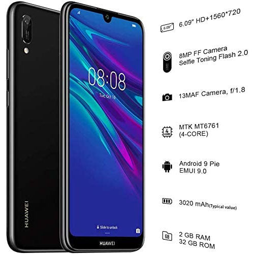 Huawei Y6 Prime - 2019 32GB, 2GB Ram single sim Midnight Black at Fonezone.ae