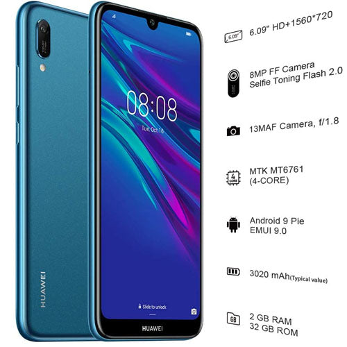 Huawei Y6 Prime (2019) 32GB, 2GB Ram single sim Sapphire Blue at an amazing price
