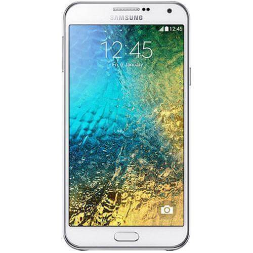 Samsung Galaxy E7 smartphone front view, featuring Super AMOLED display and sleek design.