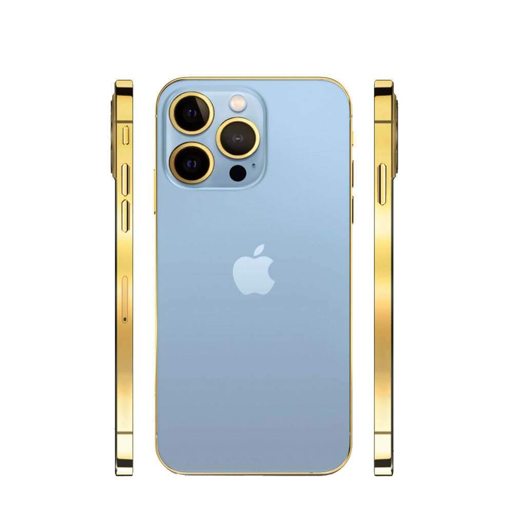 24K Gold Plated Frame Apple iPhone 13 Pro Max - Sierra Blue - 128 GB