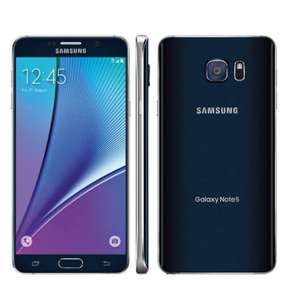 Samsung Galaxy Note 5 64GB in Sapphire Black showcasing front and back design.